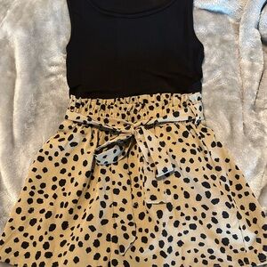 New Black Tank Top with Tan and Black Polka Dot / Animal Print Shorts